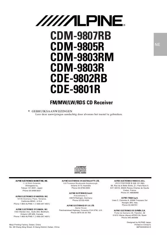Mode d'emploi ALPINE CDM-9803R