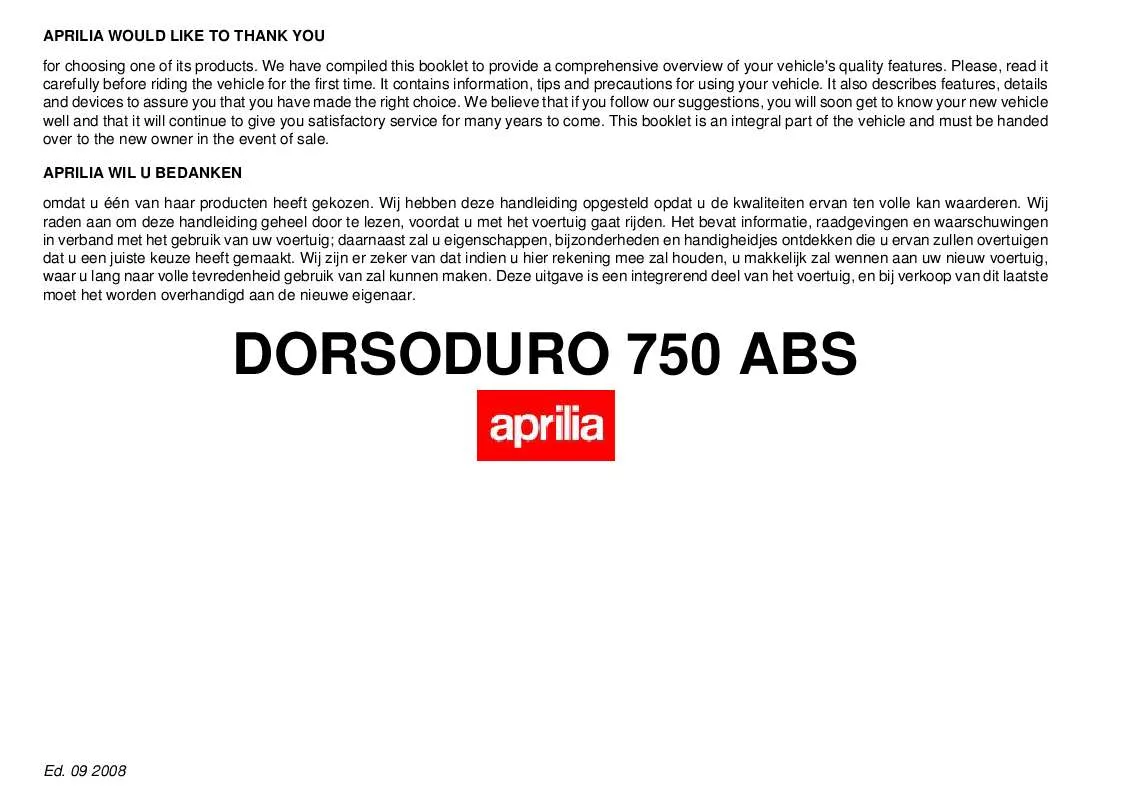 Mode d'emploi APRILIA DORSODURO 750 ABS
