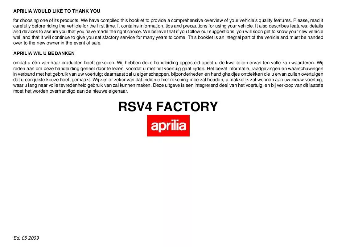 Mode d'emploi APRILIA RSV4 FACTORY