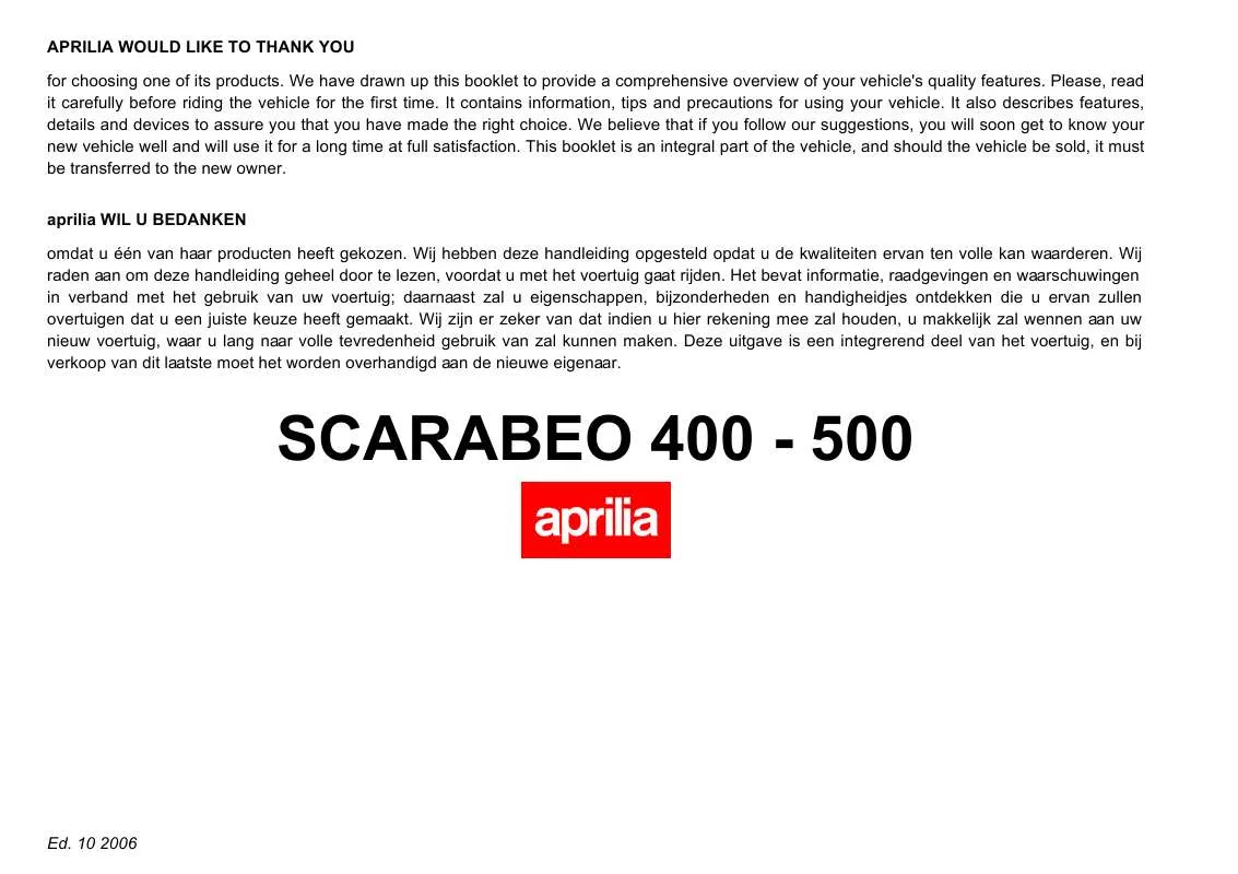 Mode d'emploi APRILIA SCARABEO 400-500