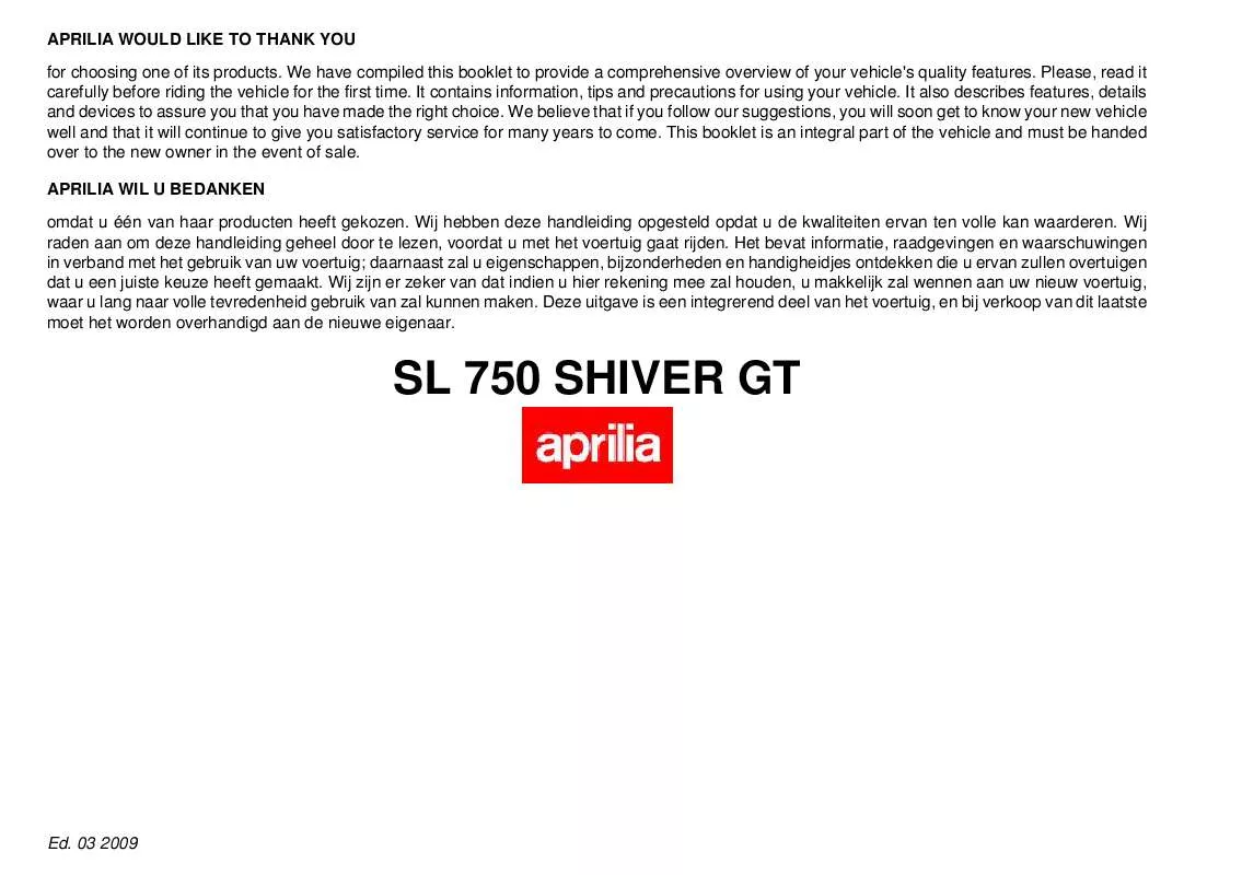 Mode d'emploi APRILIA SHIVER 750 GT