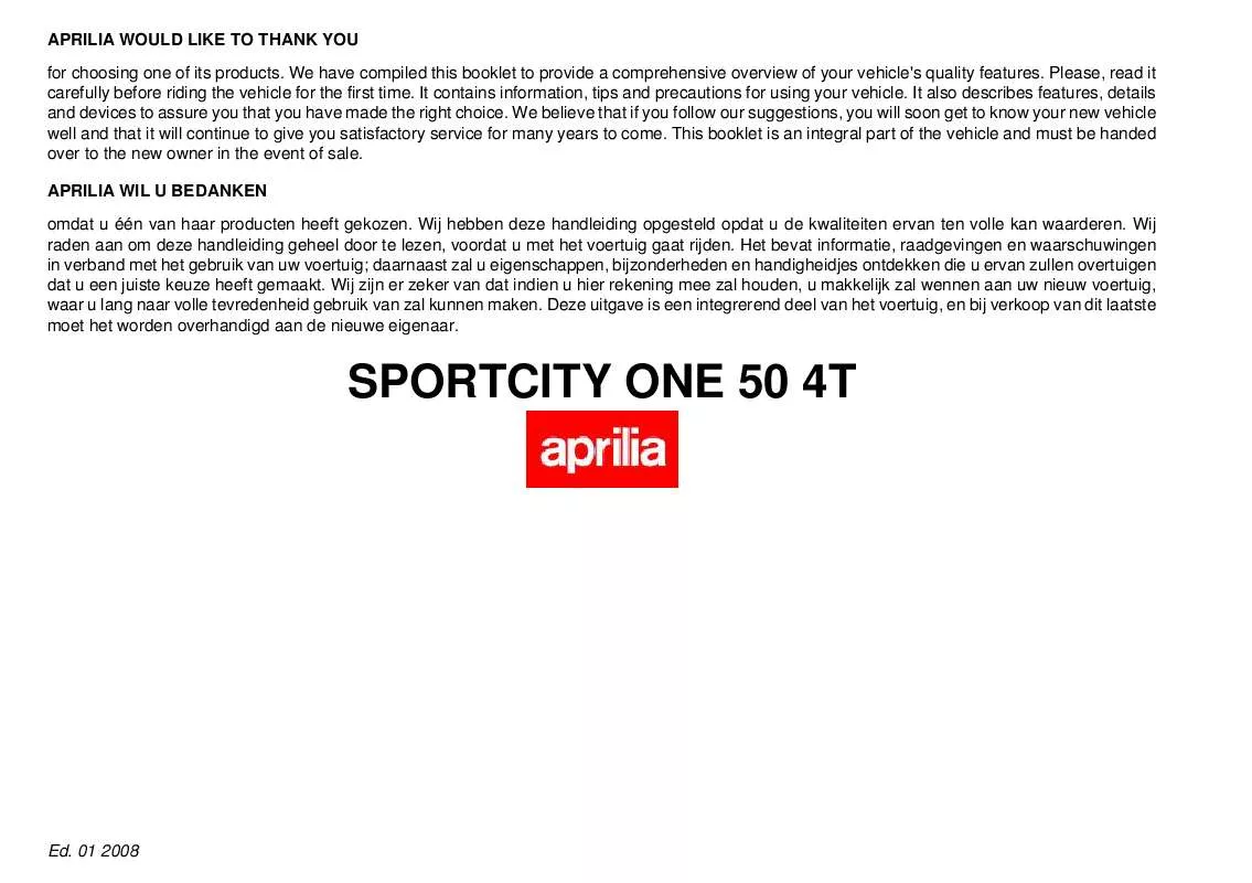 Mode d'emploi APRILIA SPORTCITY ONE 50 4T