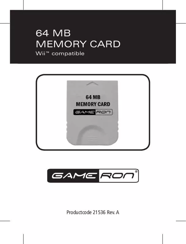 Mode d'emploi AWG 64 MB MEMORY CARD FOR WII