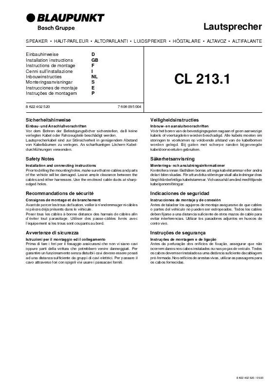 Mode d'emploi BLAUPUNKT CL 213.1