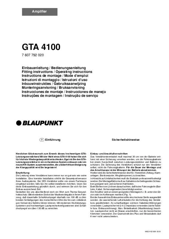 Mode d'emploi BLAUPUNKT GTA 4100