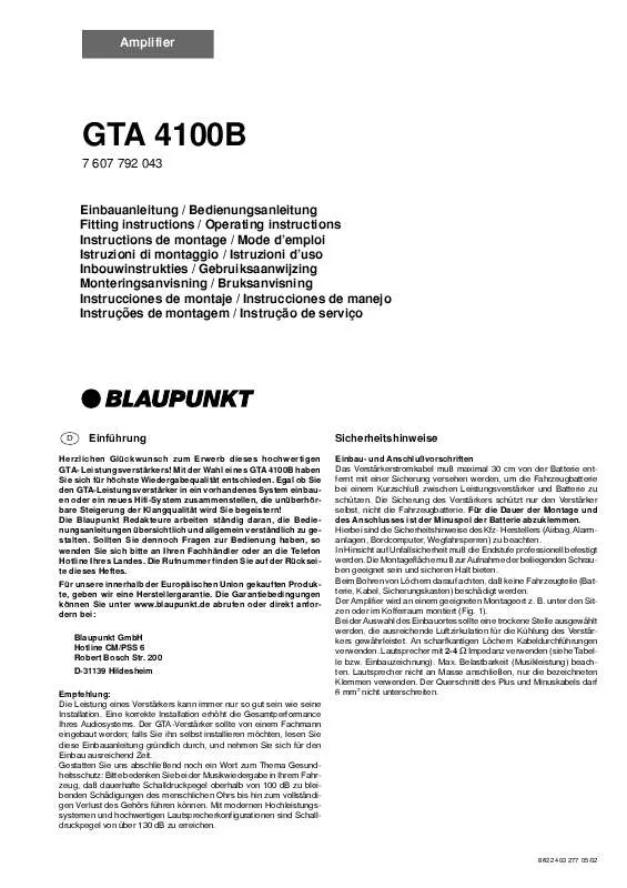 Mode d'emploi BLAUPUNKT GTA 4100B