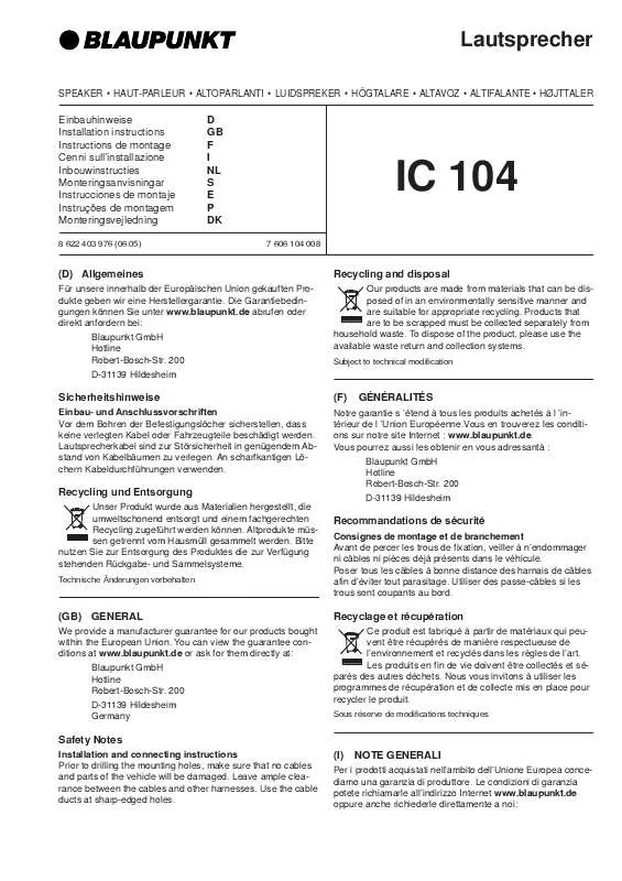 Mode d'emploi BLAUPUNKT IC 107