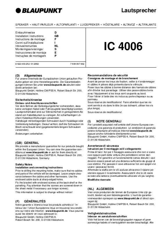 Mode d'emploi BLAUPUNKT IC 4006