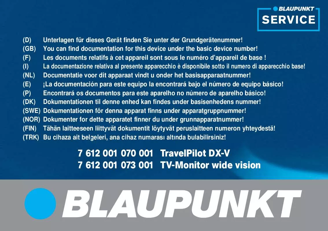 Mode d'emploi BLAUPUNKT TP DX-V TV BENELUX