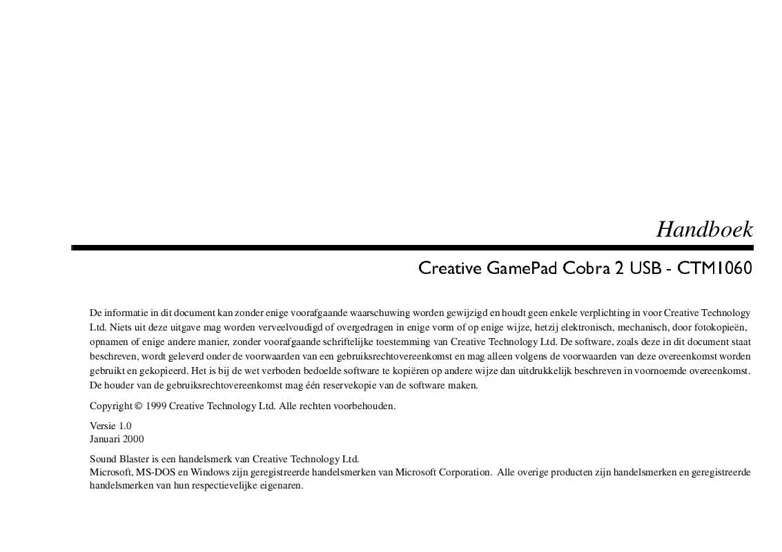 Mode d'emploi CREATIVE COBRA 2 GAMEPAD USB