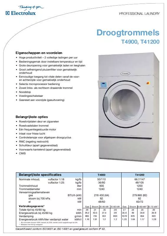Mode d'emploi ELECTROLUX LAUNDRY SYSTEMS T4900