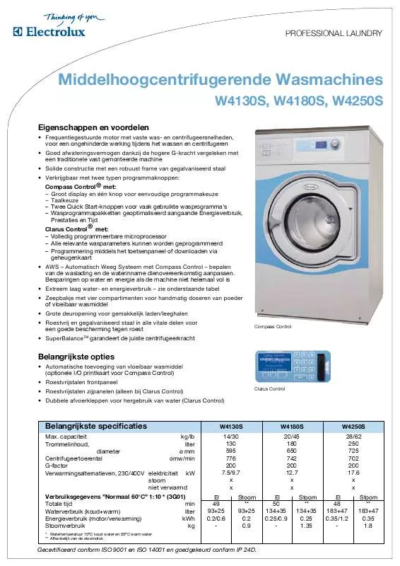 Mode d'emploi ELECTROLUX LAUNDRY SYSTEMS W4250S