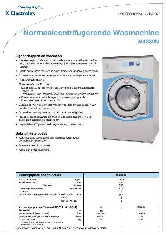 Mode d'emploi ELECTROLUX LAUNDRY SYSTEMS W4330N