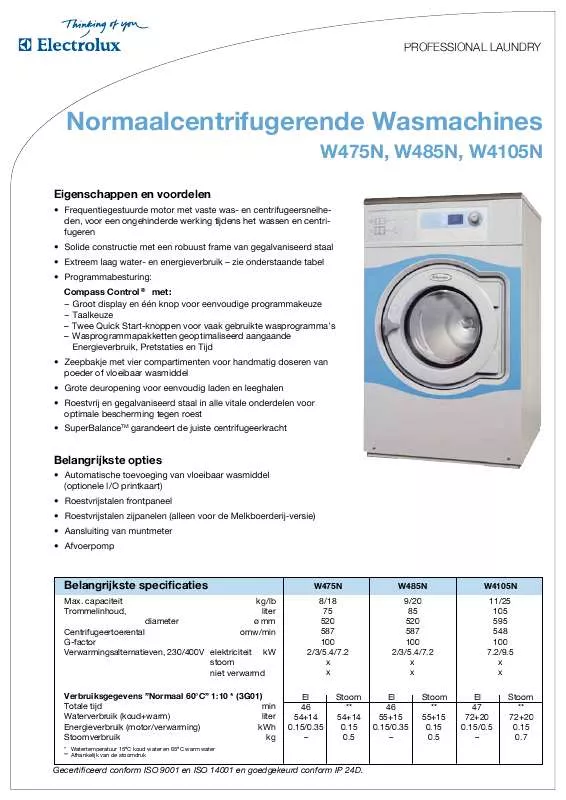Mode d'emploi ELECTROLUX LAUNDRY SYSTEMS W475N