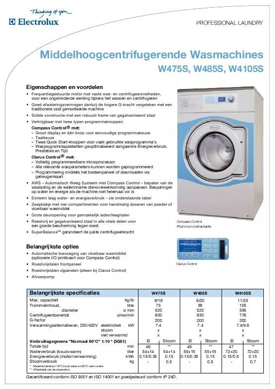 Mode d'emploi ELECTROLUX LAUNDRY SYSTEMS W475S