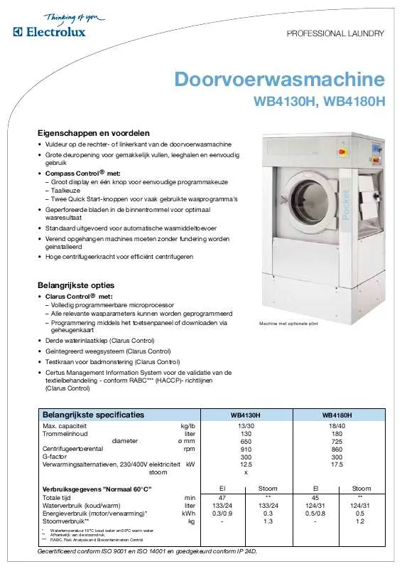 Mode d'emploi ELECTROLUX LAUNDRY SYSTEMS WB4180H