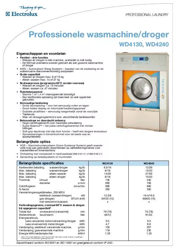 Mode d'emploi ELECTROLUX LAUNDRY SYSTEMS WD4130
