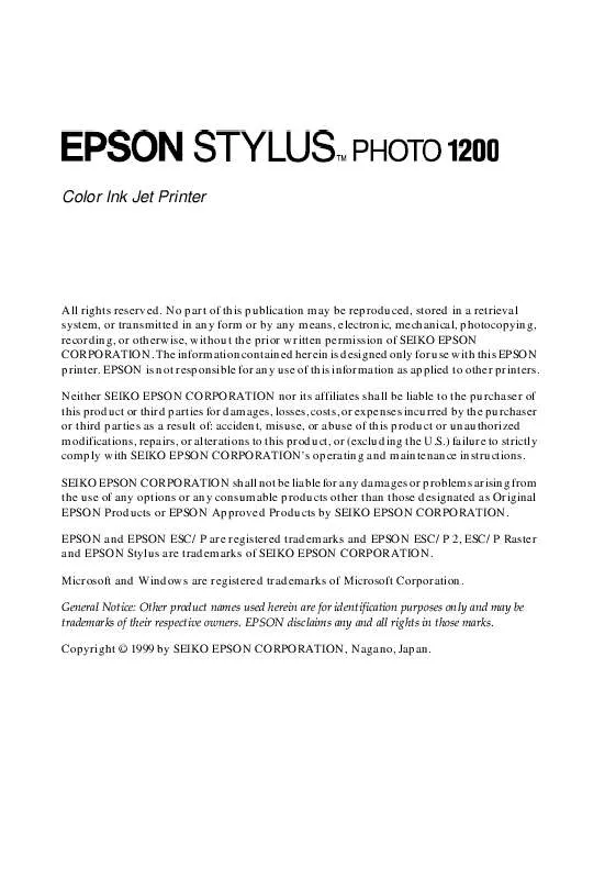 Mode d'emploi EPSON STYLUS PHOTO 1200
