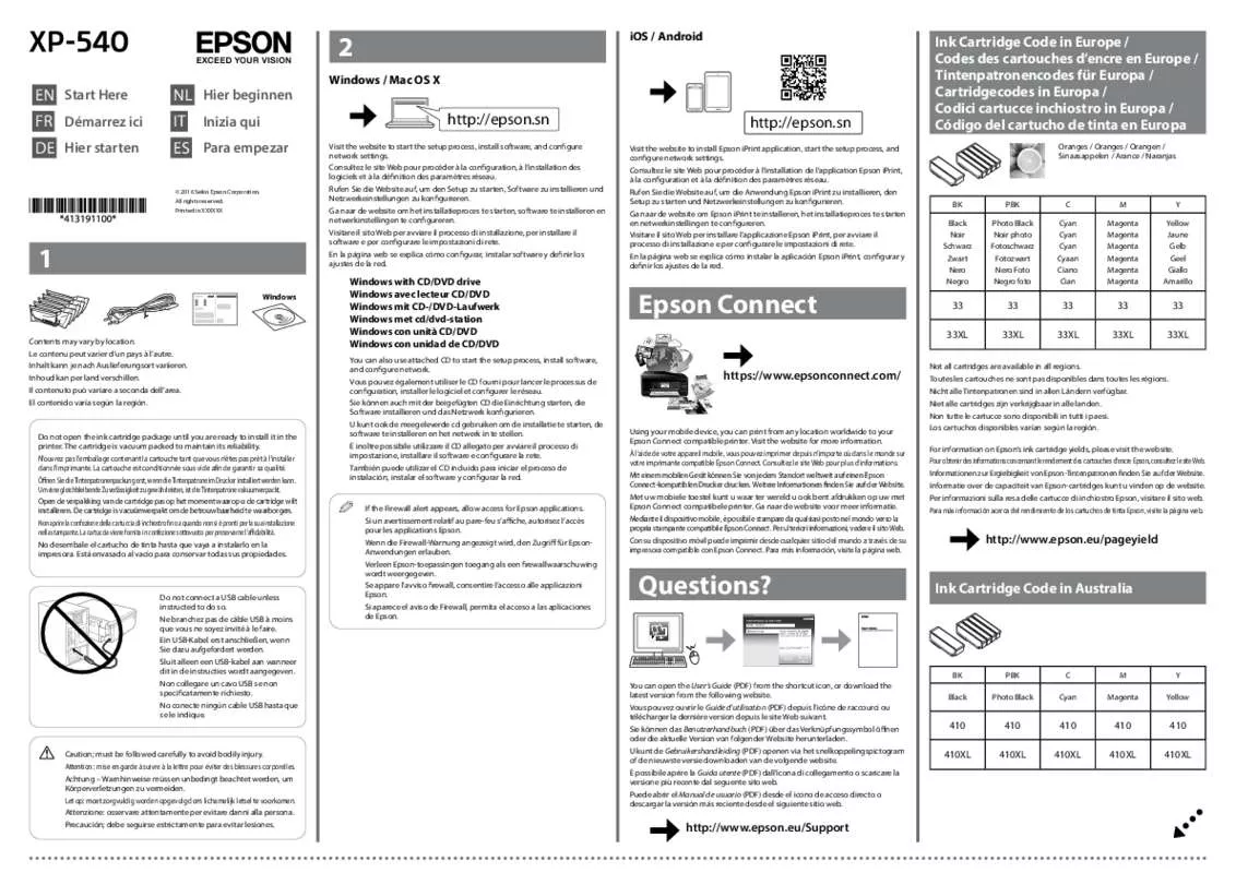 Mode d'emploi EPSON XP 540