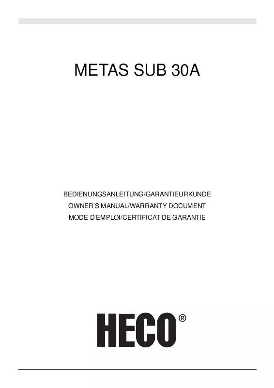 Mode d'emploi HECO METAS SUB 30A