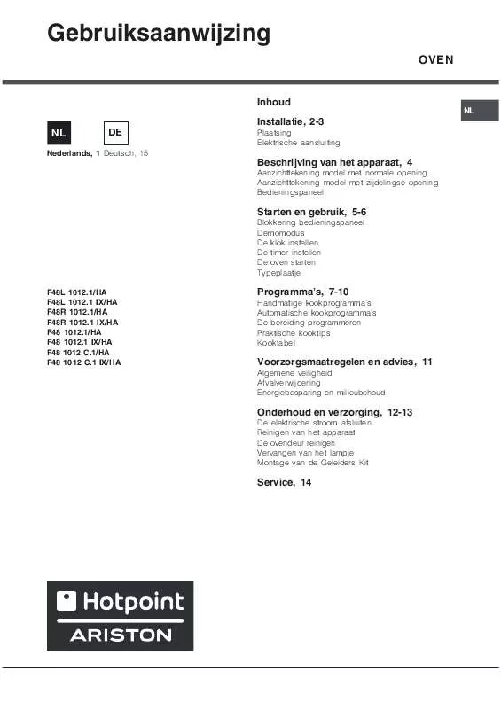 Mode d'emploi HOTPOINT F48R 1012.1 IX/HA