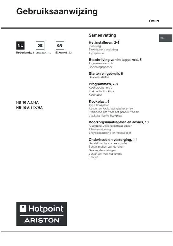 Mode d'emploi HOTPOINT HB 10 A.1