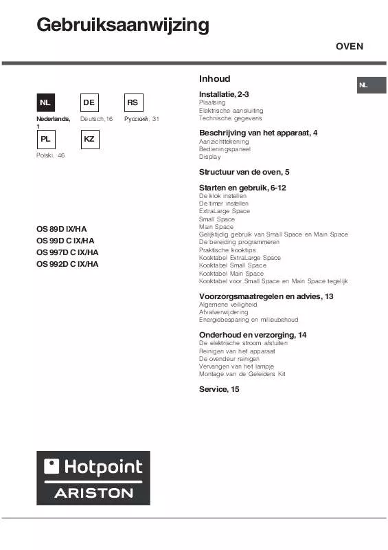 Mode d'emploi HOTPOINT OS 89D IX/HA