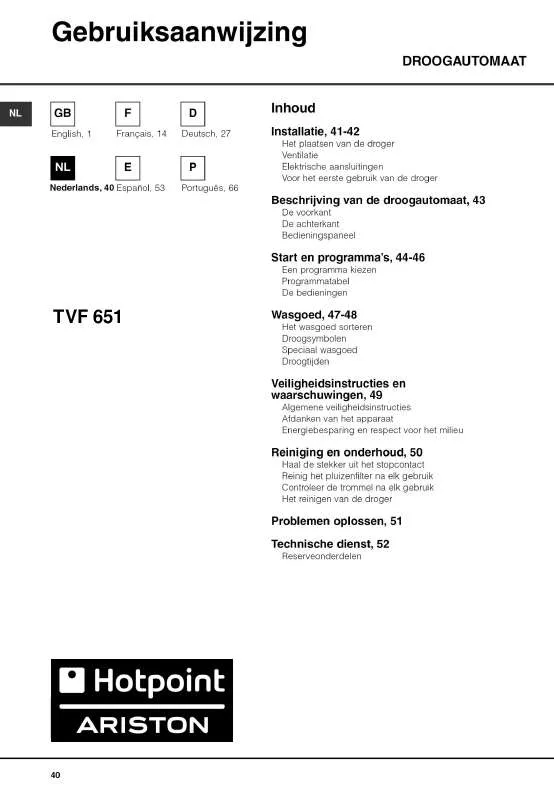 Mode d'emploi HOTPOINT TVF 651 EU/HA