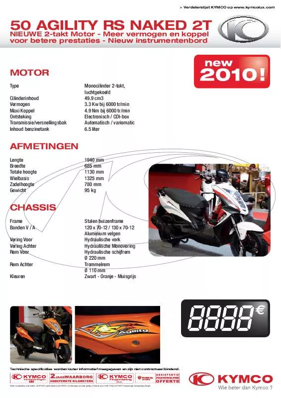 Mode d'emploi KYMCO 50 AGILITY RS NAKED 2T