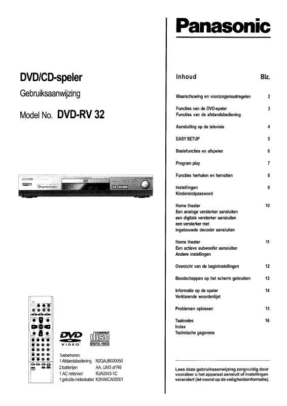 Mode d'emploi PANASONIC DVD-RV32EG