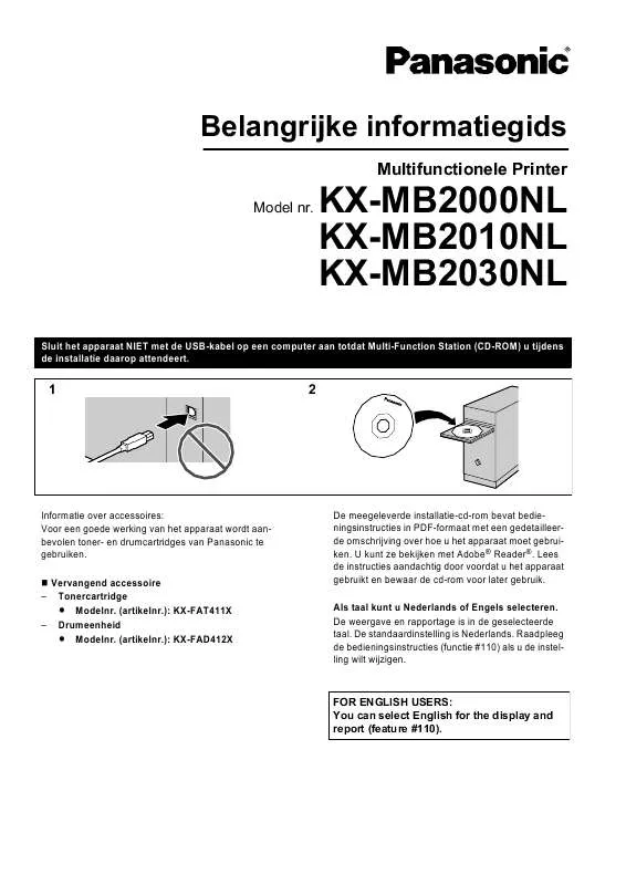 Mode d'emploi PANASONIC KX-MB2030