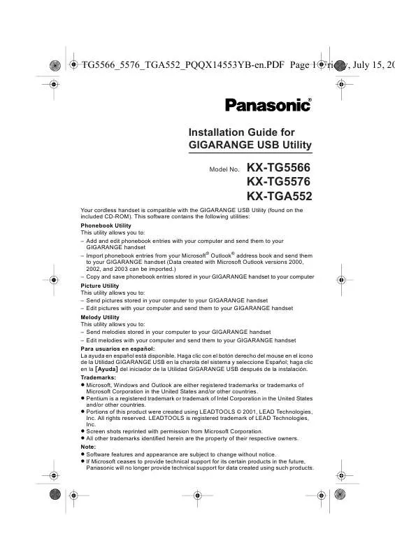 Mode d'emploi PANASONIC KXTG5561