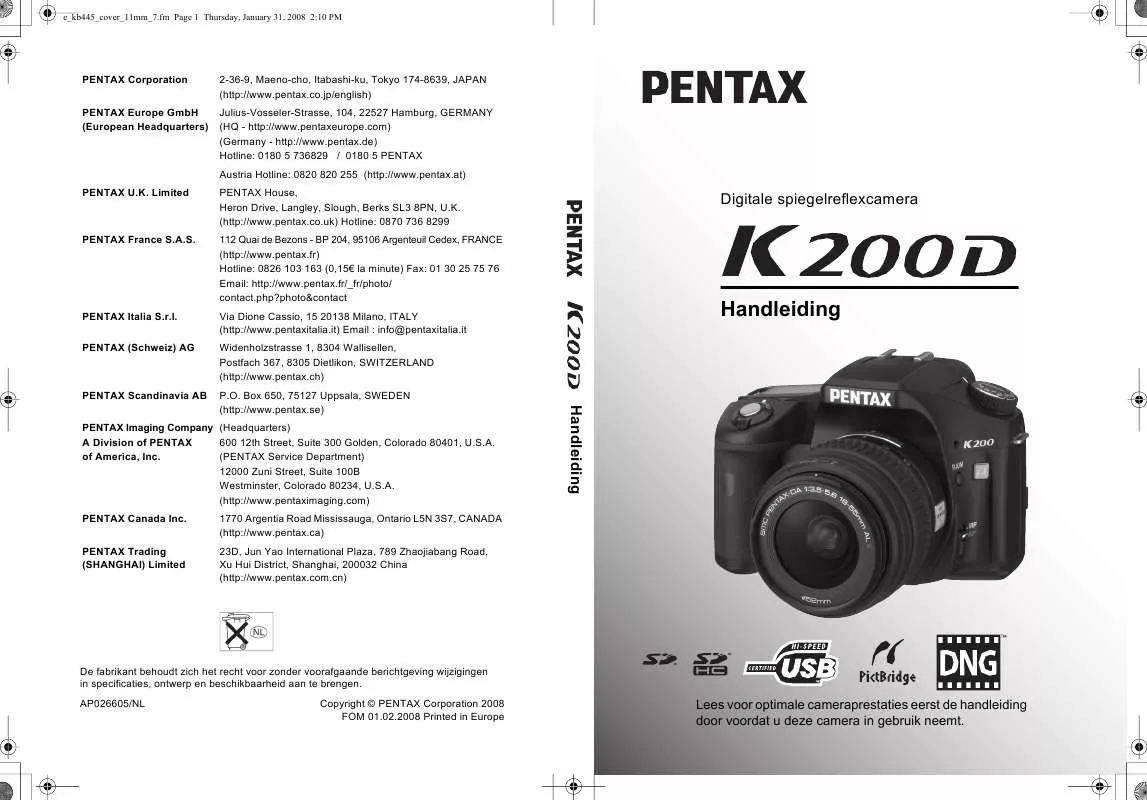 Mode d'emploi PENTAX K200D