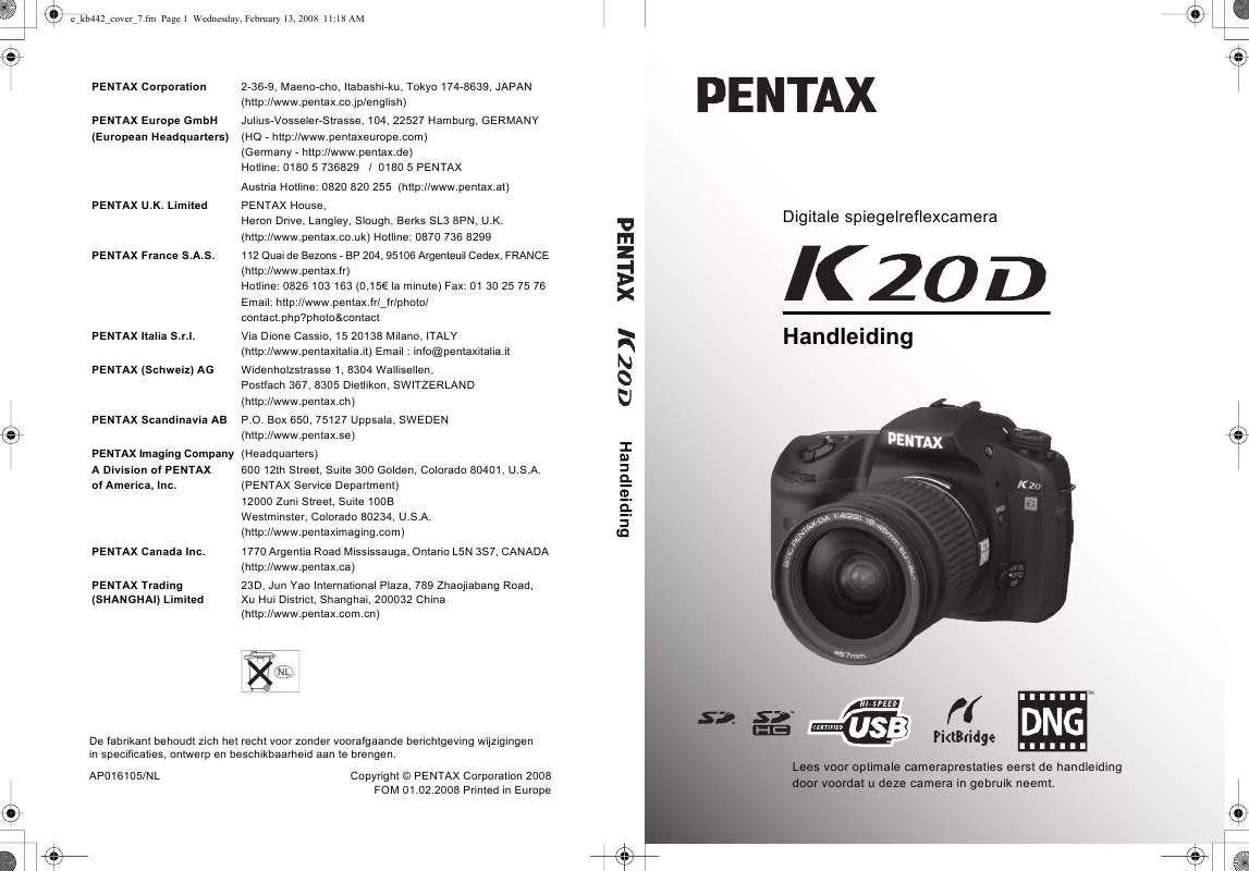 Mode d'emploi PENTAX K20D