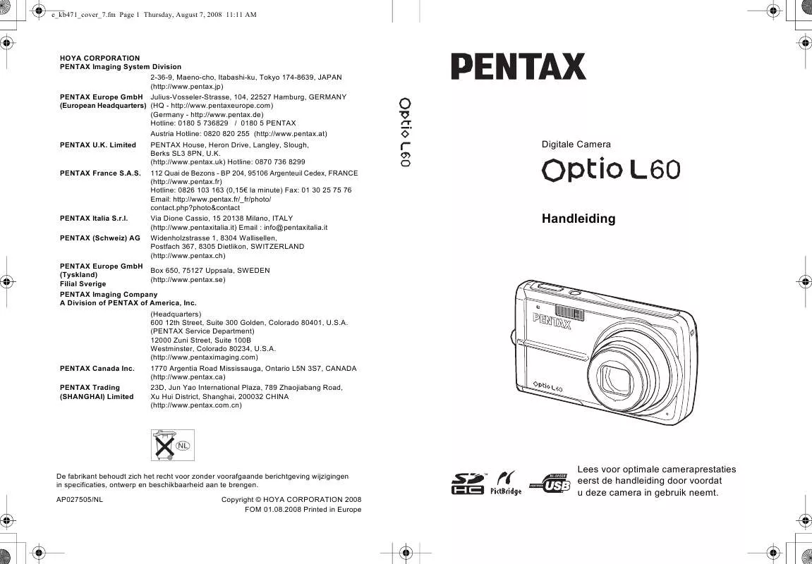 Mode d'emploi PENTAX OPTIO L60