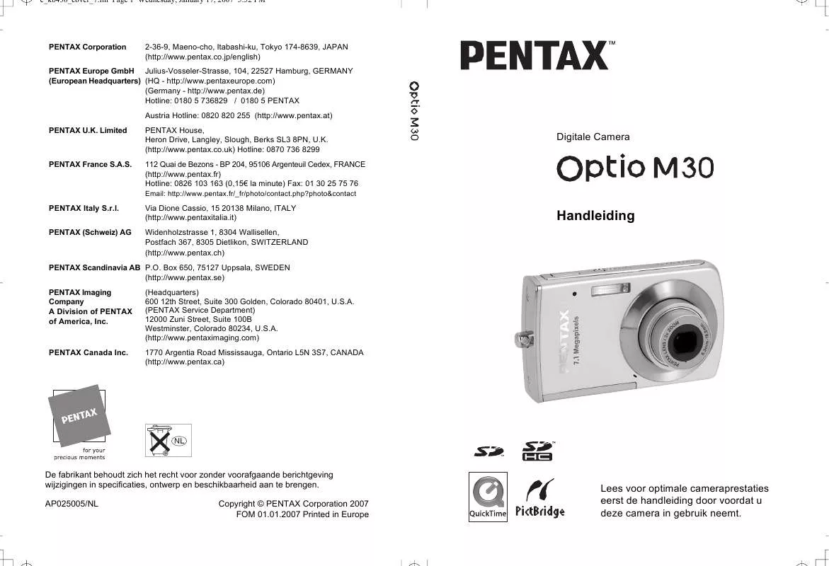Mode d'emploi PENTAX OPTIO M30