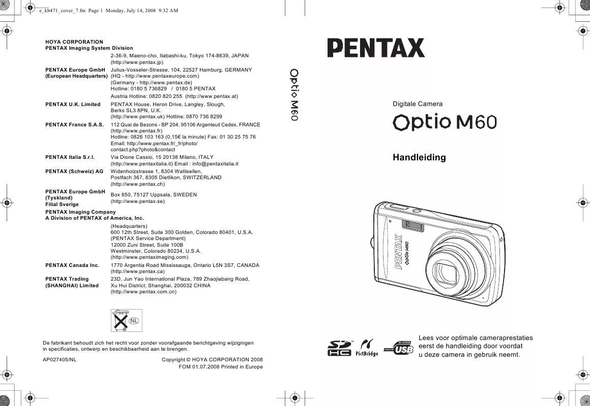 Mode d'emploi PENTAX OPTIO M60