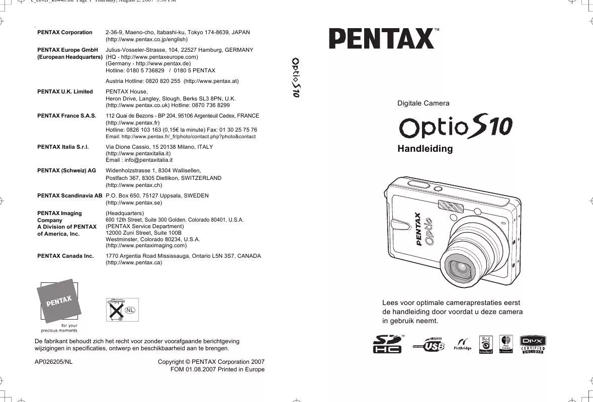 Mode d'emploi PENTAX OPTIO S10