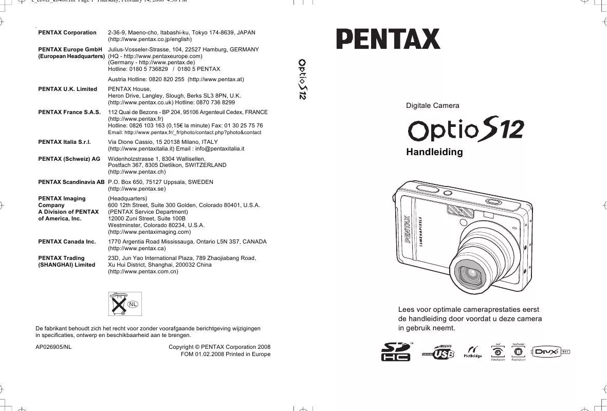 Mode d'emploi PENTAX OPTIO S12