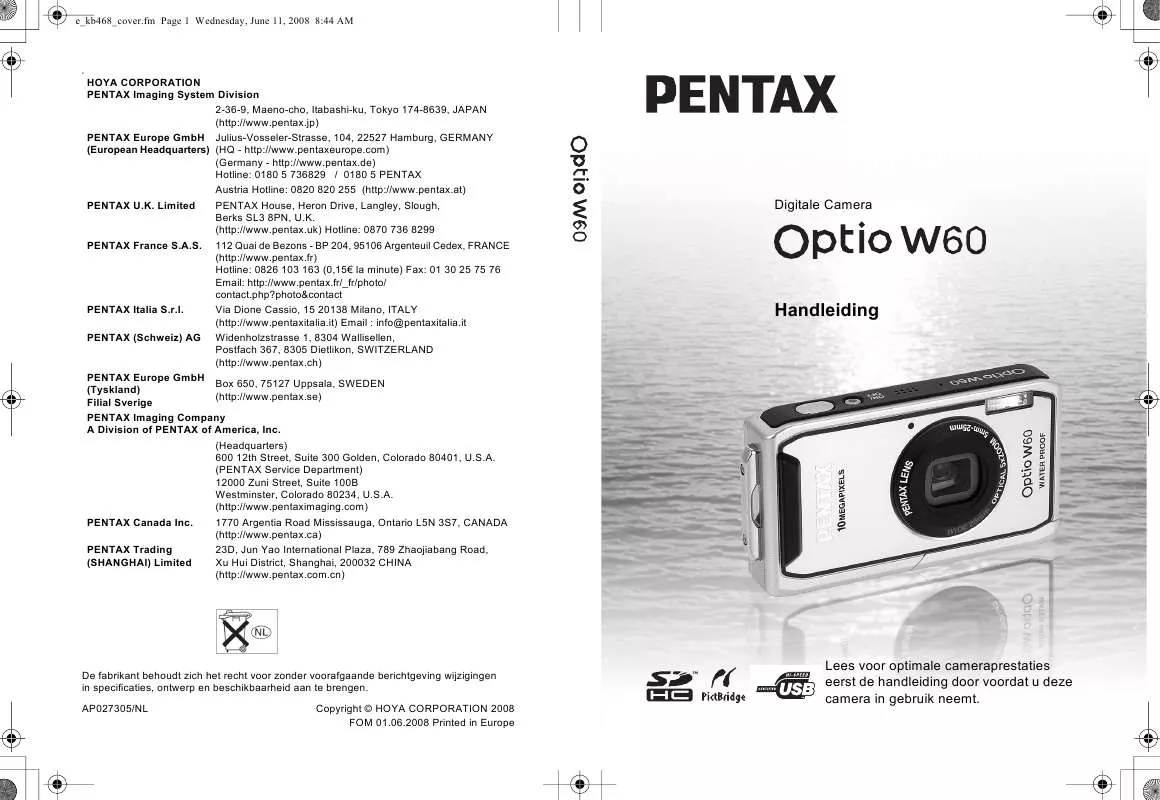 Mode d'emploi PENTAX OPTIO W60