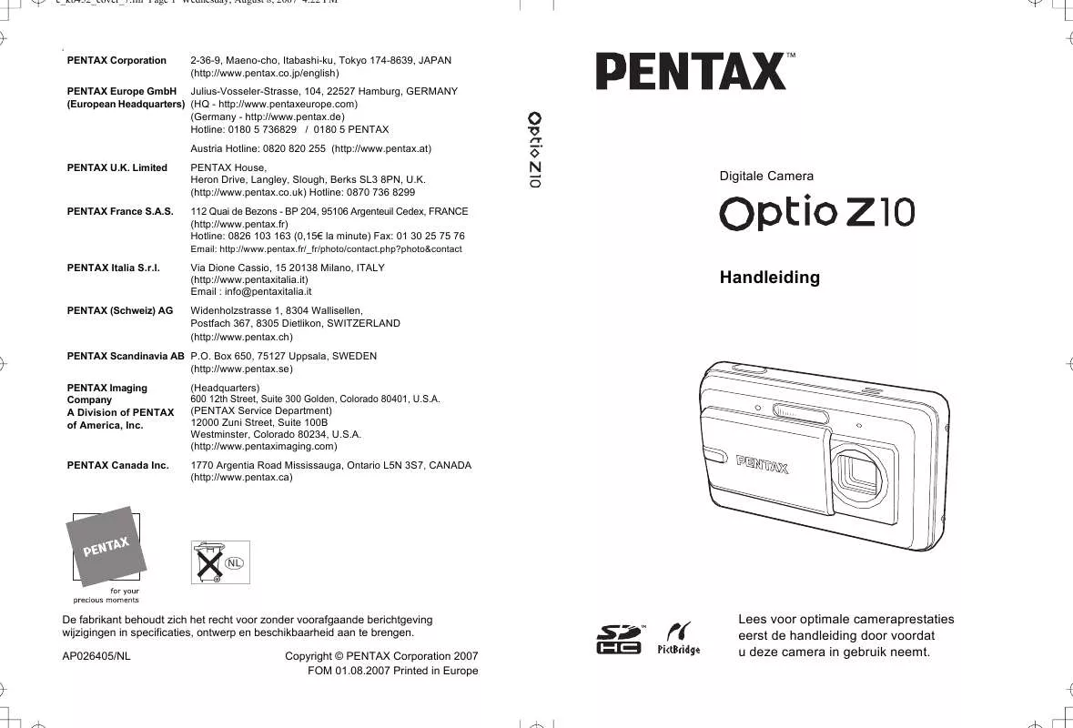 Mode d'emploi PENTAX OPTIO Z10