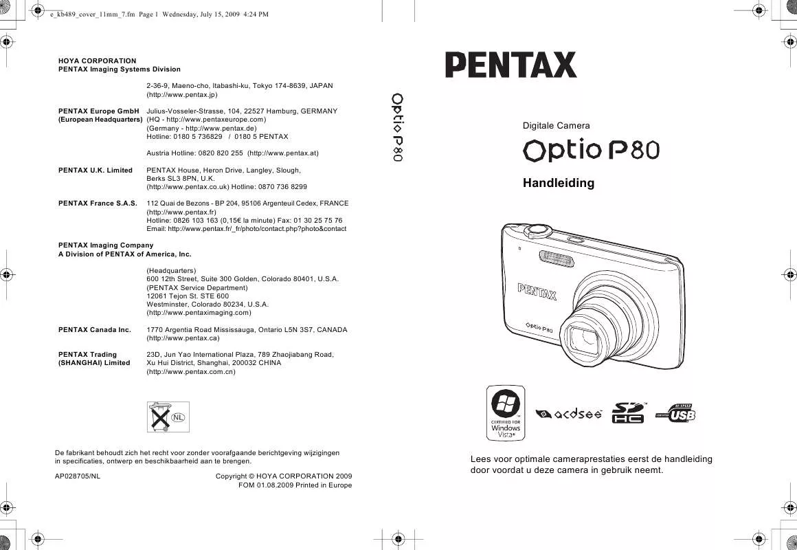 Mode d'emploi PENTAX OPTIO P80