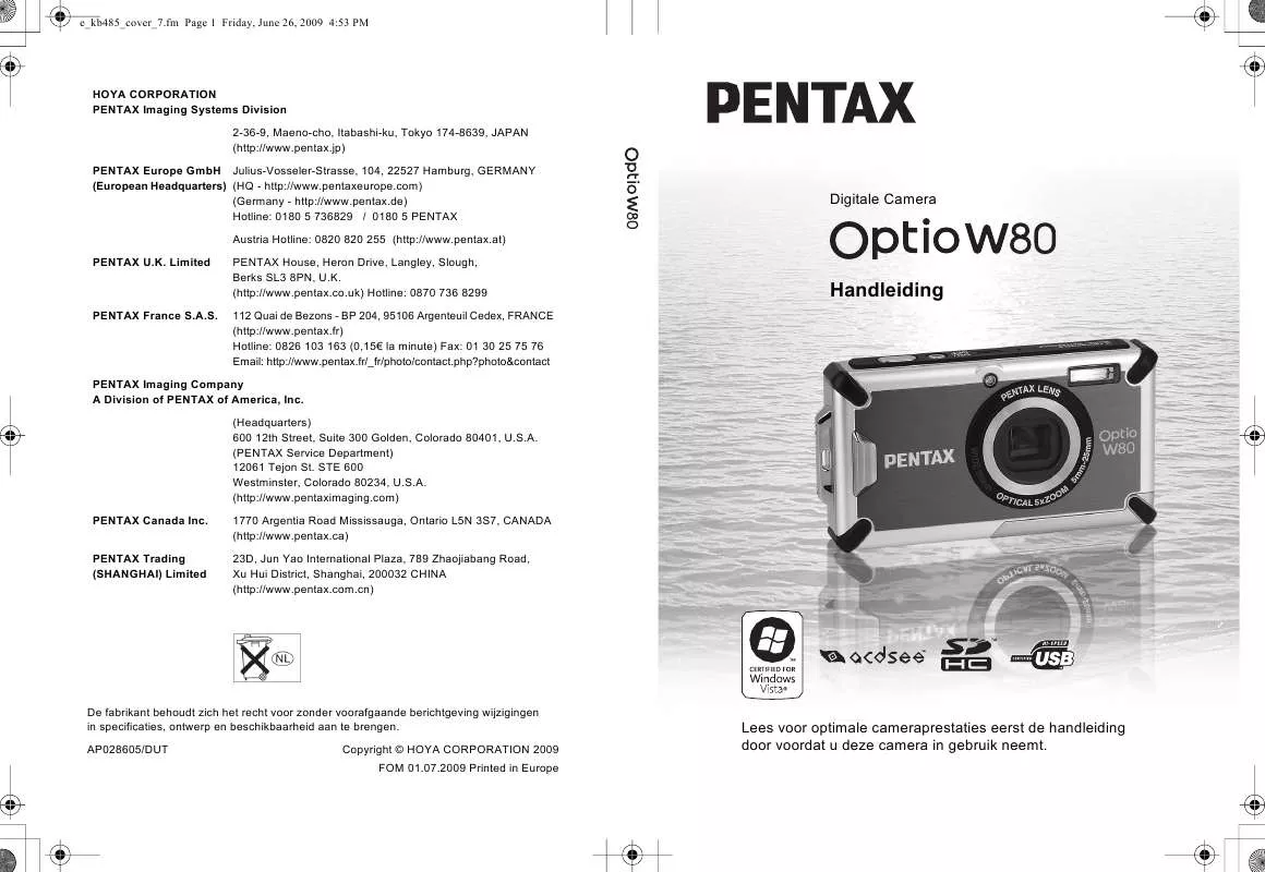 Mode d'emploi PENTAX OPTIO W80
