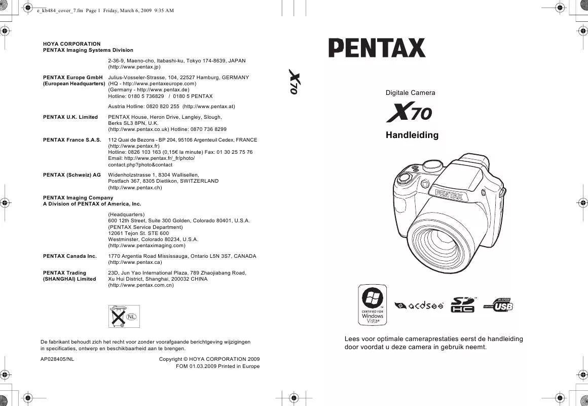 Mode d'emploi PENTAX X70