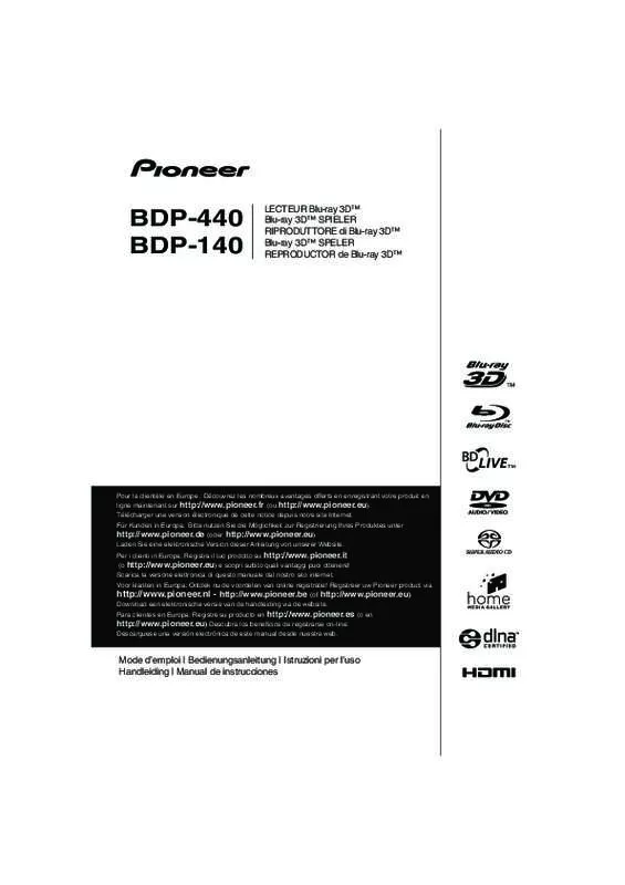 Mode d'emploi PIONEER BDP-140 SOUNDWARE XS DIGITAL CINEMA