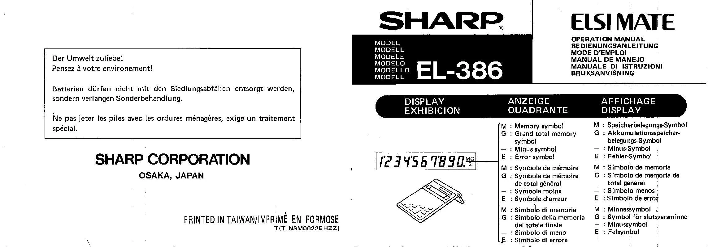 Mode d'emploi SHARP EL-386