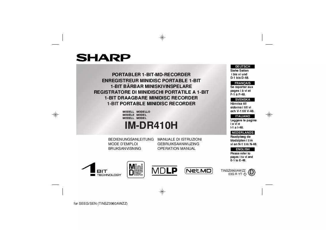 Mode d'emploi SHARP IM-DR410H