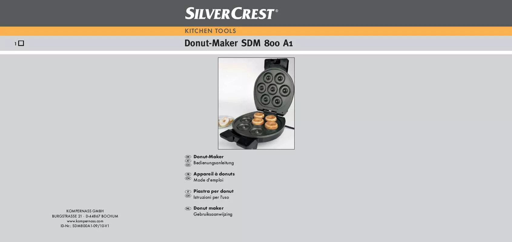 Mode d'emploi SILVERCREST SDM 800 A1 DOUGHNUT MAKER