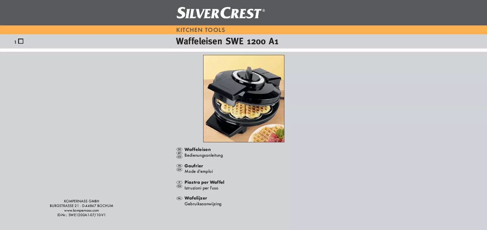 Mode d'emploi SILVERCREST SWE 1200 A1 WAFFLE MAKER