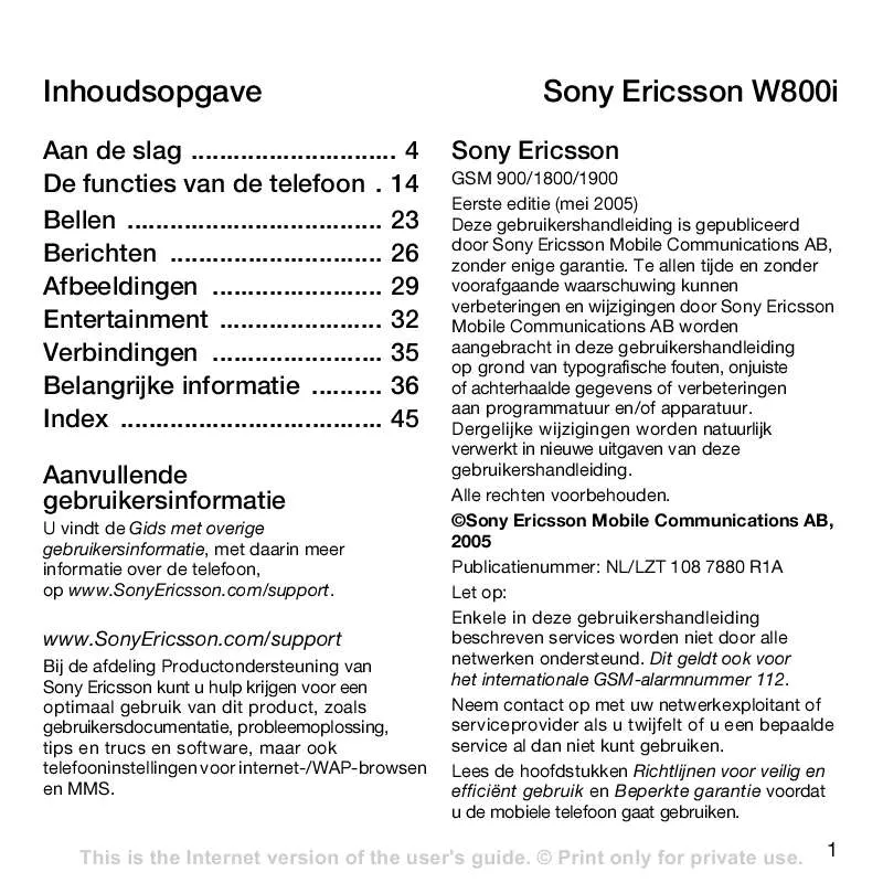 Mode d'emploi SONY ERICSSON W800I